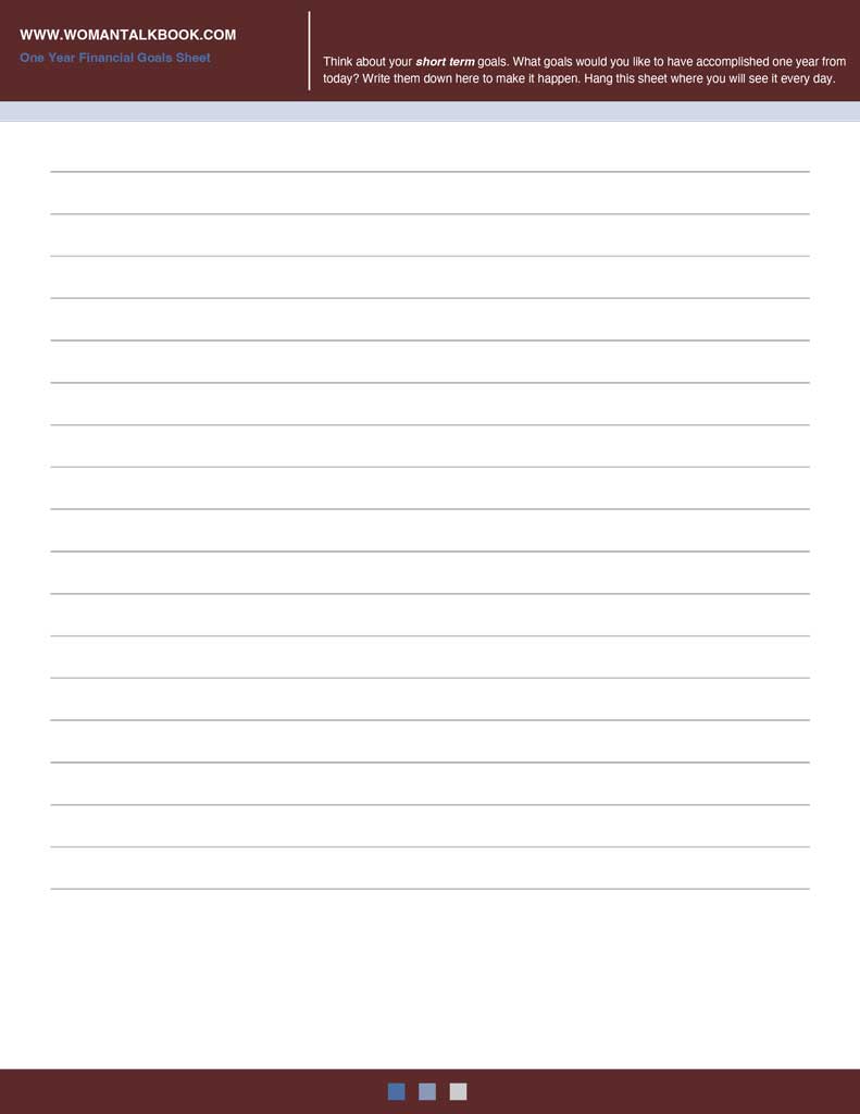 1-Year Financial Goals worksheet